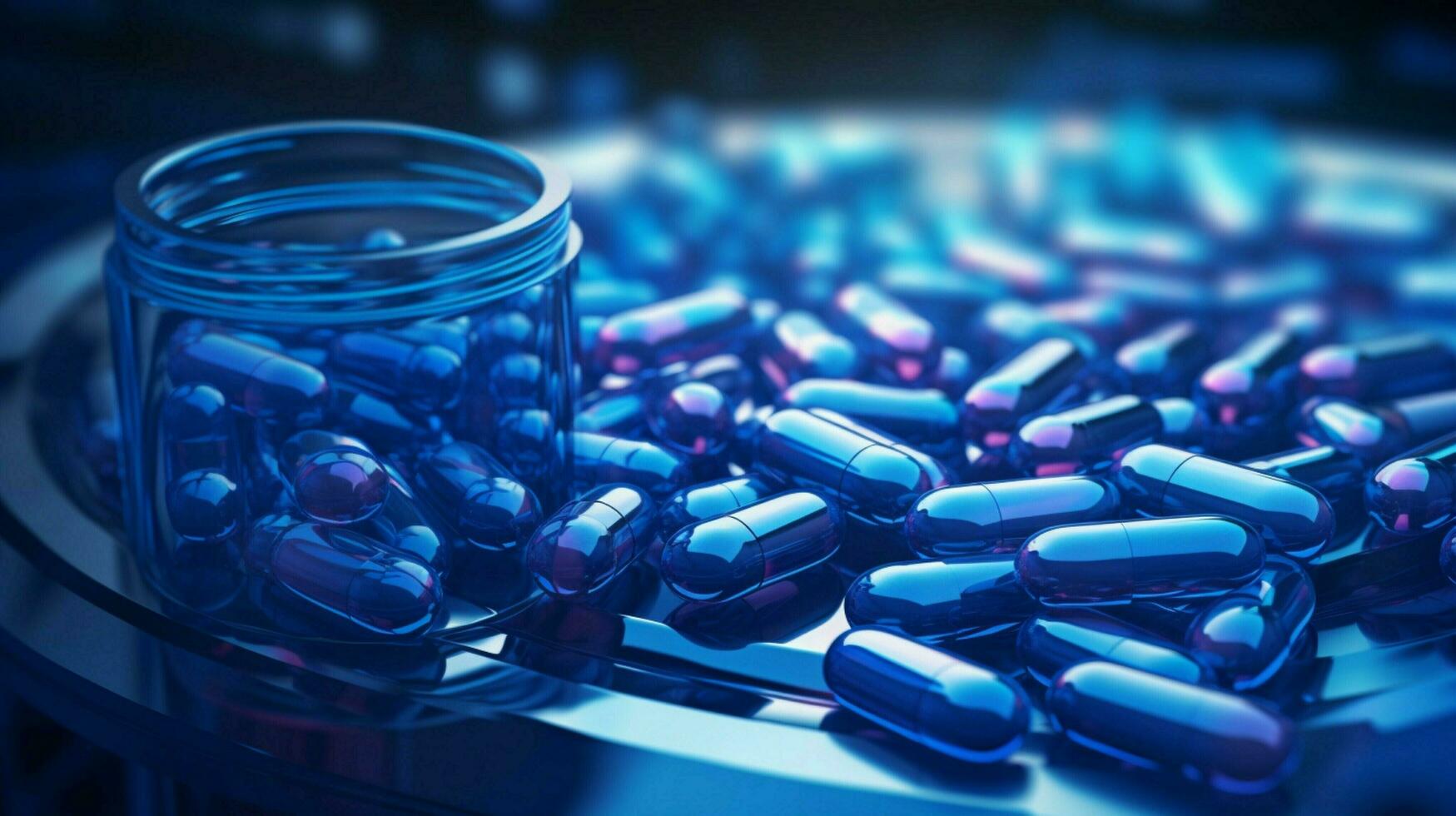 blue antibiotic pill in laboratory collection variation photo