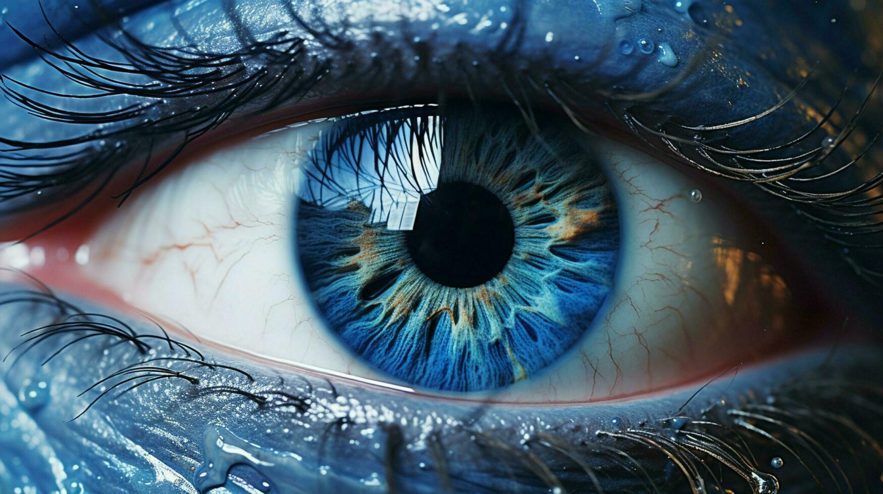 blue iris staring close up of human eye photo