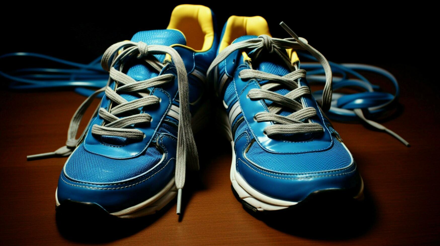 blue sports shoe untied ready for action photo