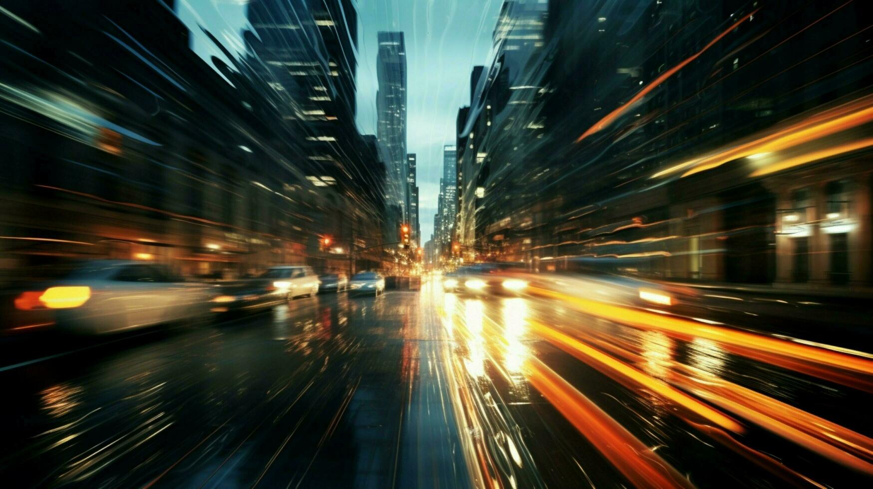 blurred motion driving at night city life photo