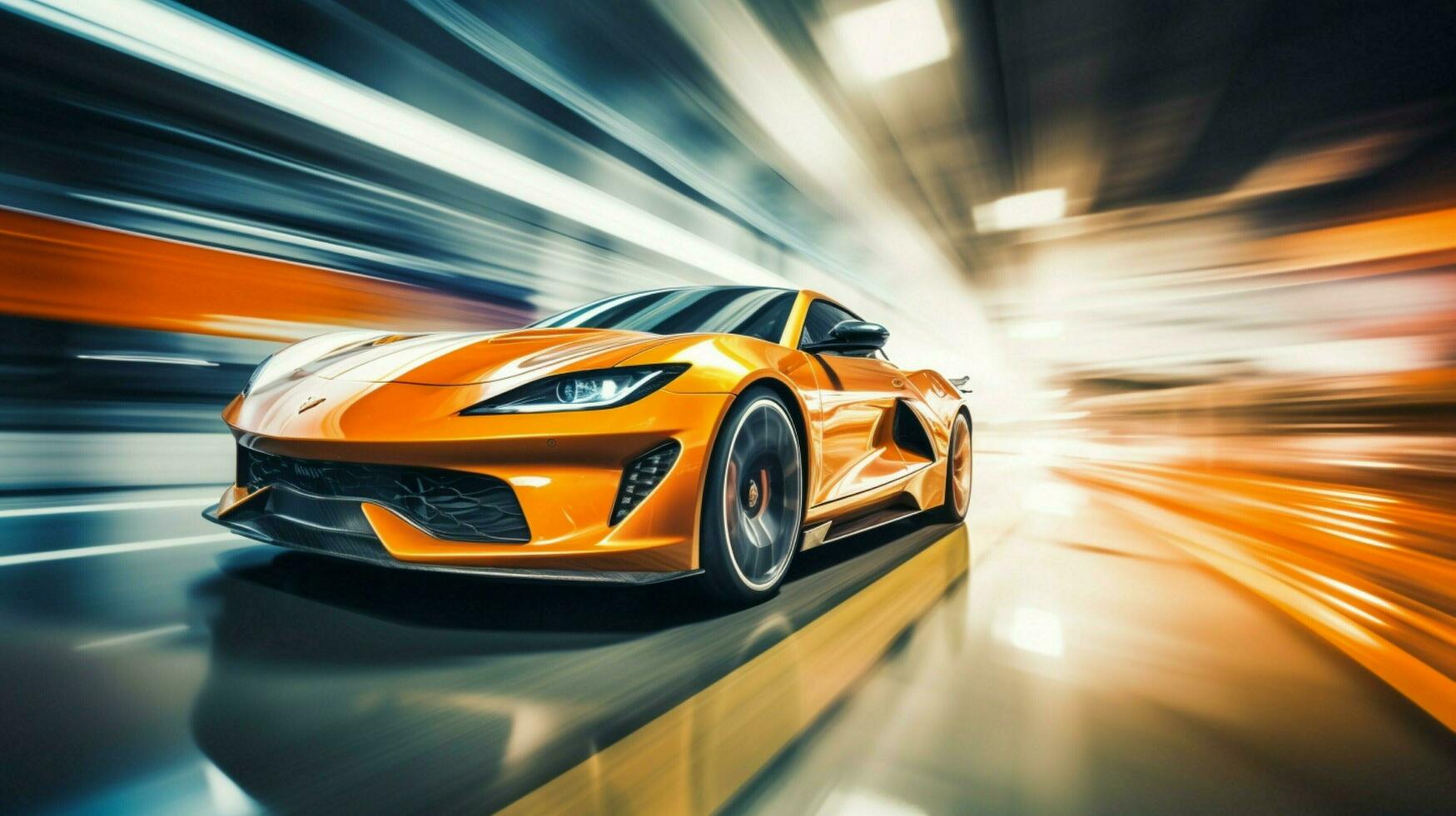 blurred motion of modern sports car driving photo