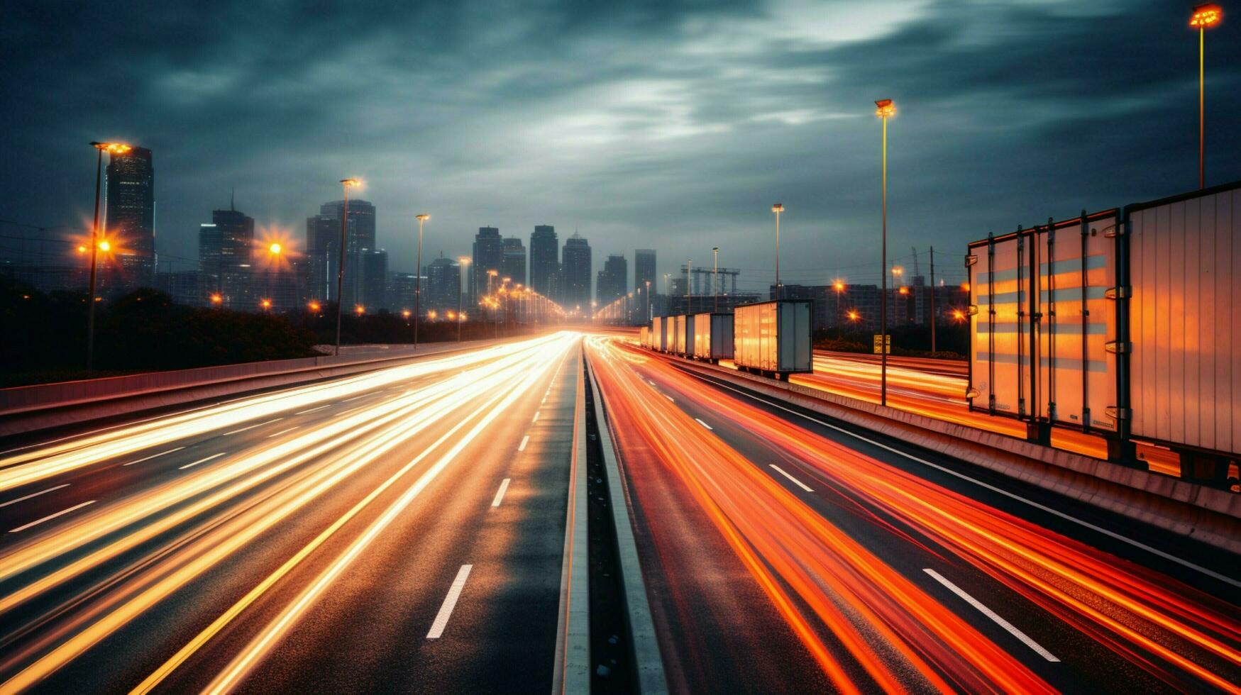 borroso faros en ocupado autopista que lleva carga foto