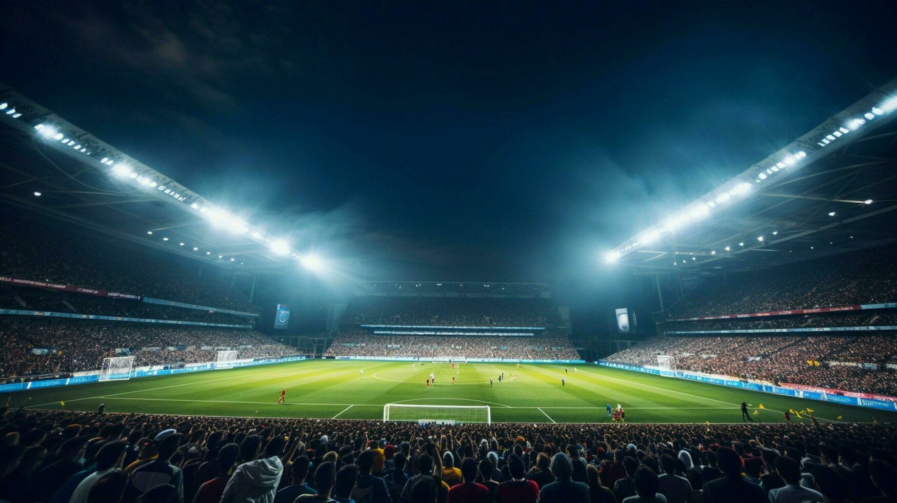 bright floodlights illuminate crowded soccer championship photo