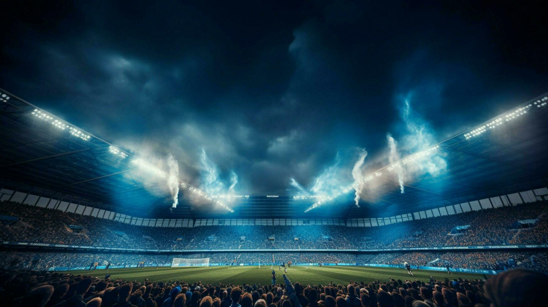 bright floodlights illuminate crowded soccer championship photo