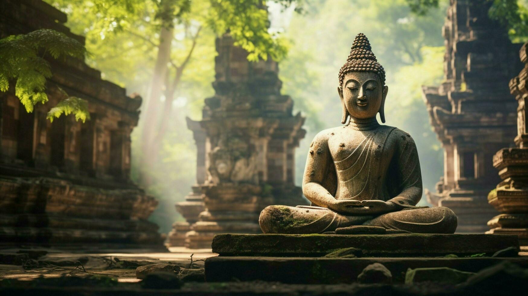 buddhist sculpture in tranquil scene ancient architecture photo