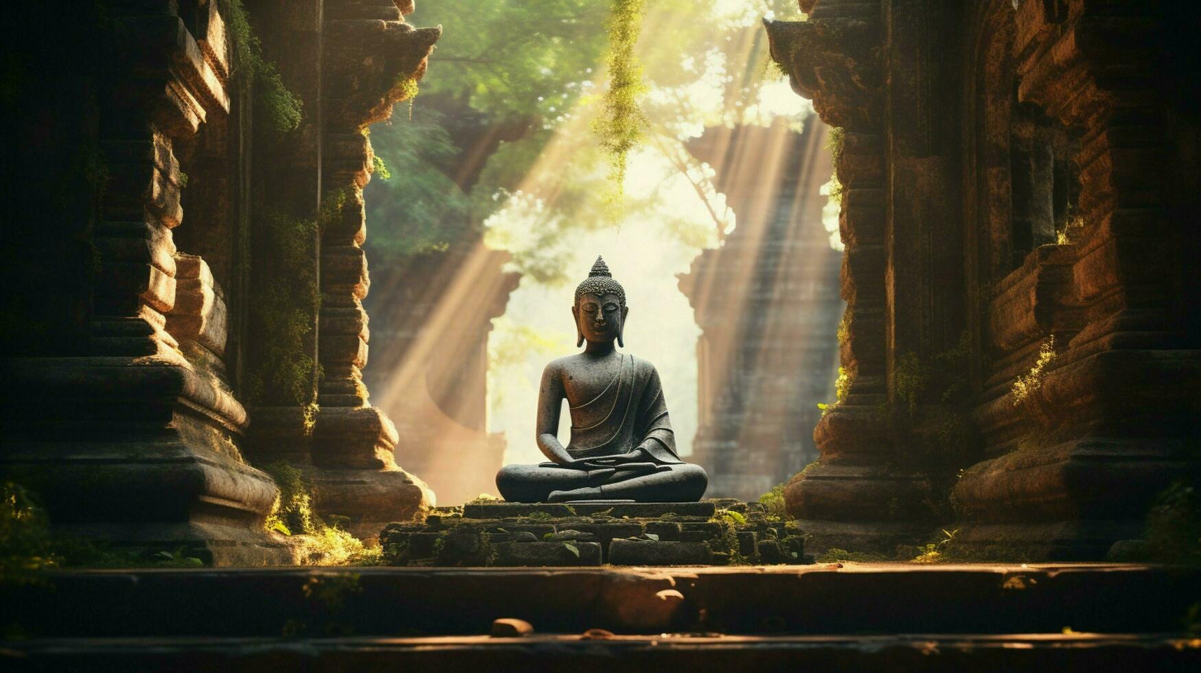 buddhist sculpture in tranquil scene ancient architecture photo