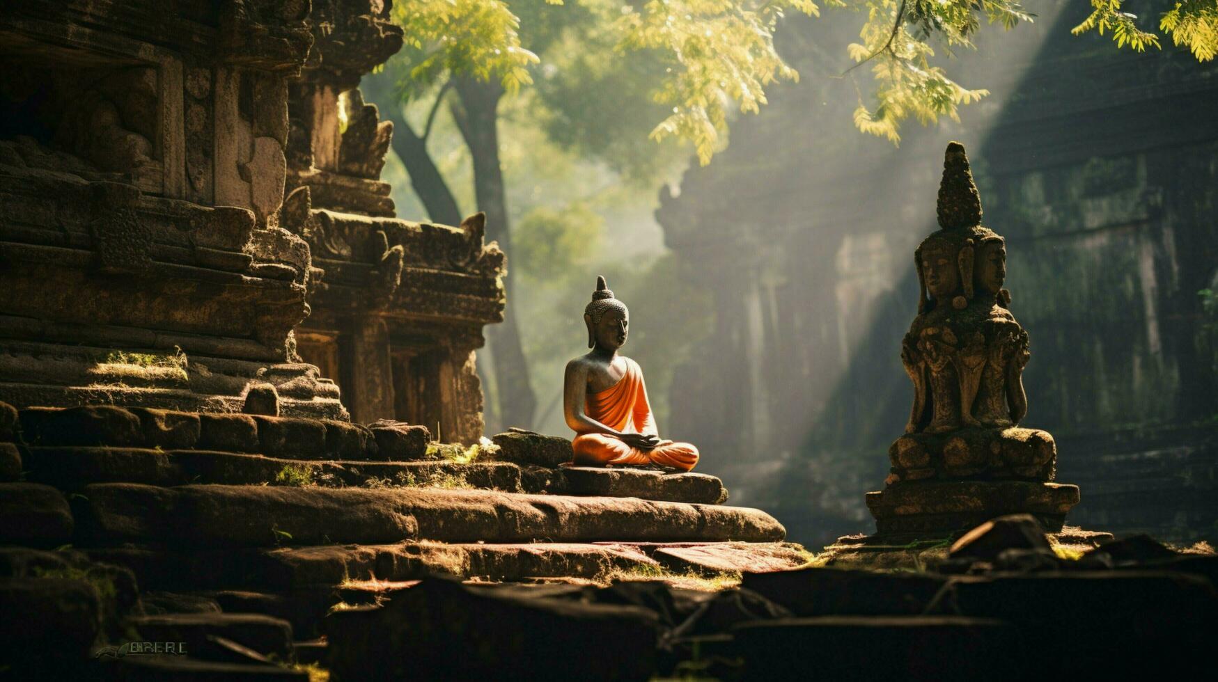 buddhist sculpture in tranquil scene ancient architecture photo