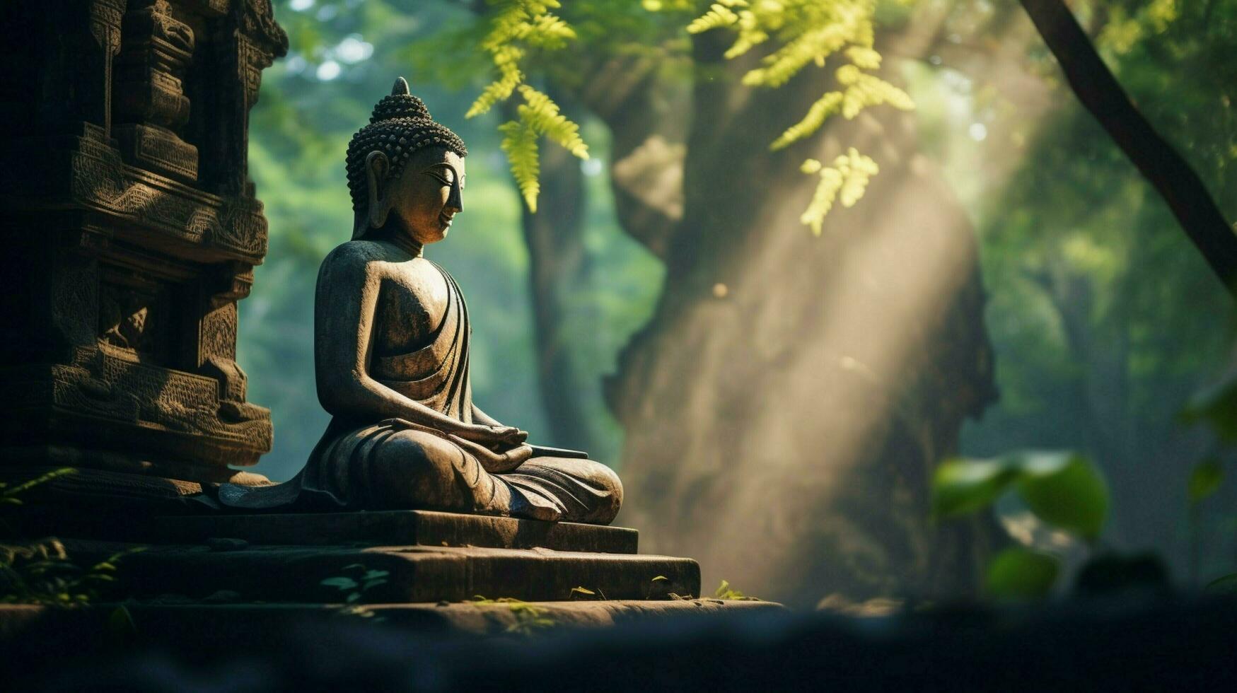 buddhist sculpture in tranquil scene ancient architecture photo