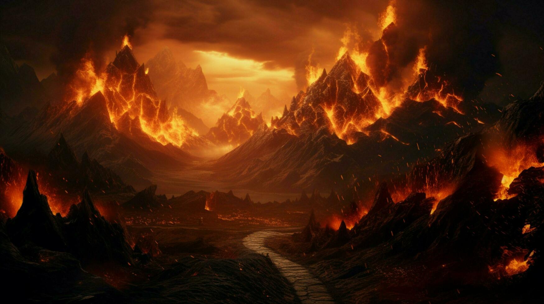 burning mountain range creates hellish inferno outdoors photo