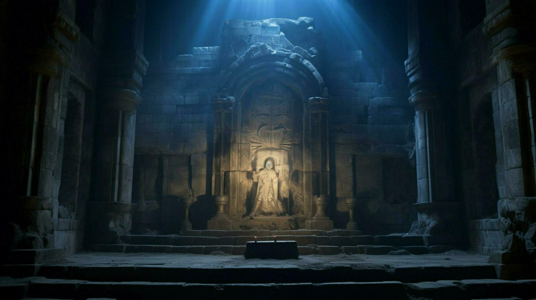 catholic altar inside ancient monument illuminated at night photo