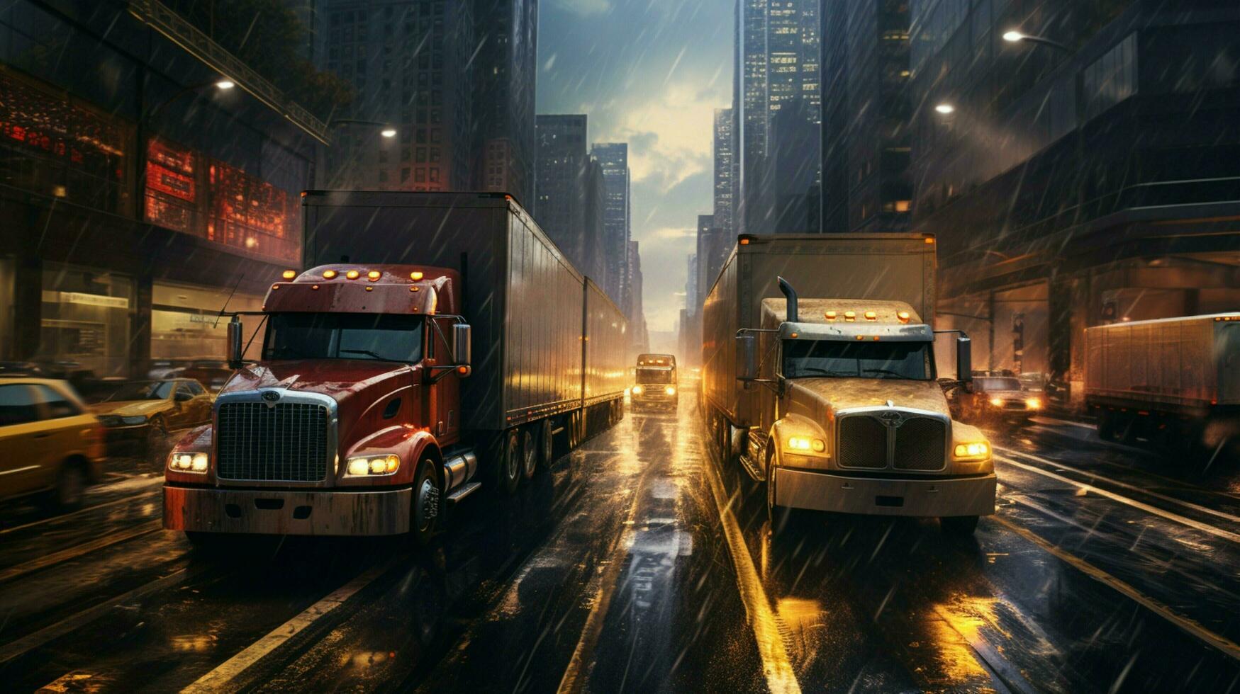 city trucks rush by delivering urgent cargo photo