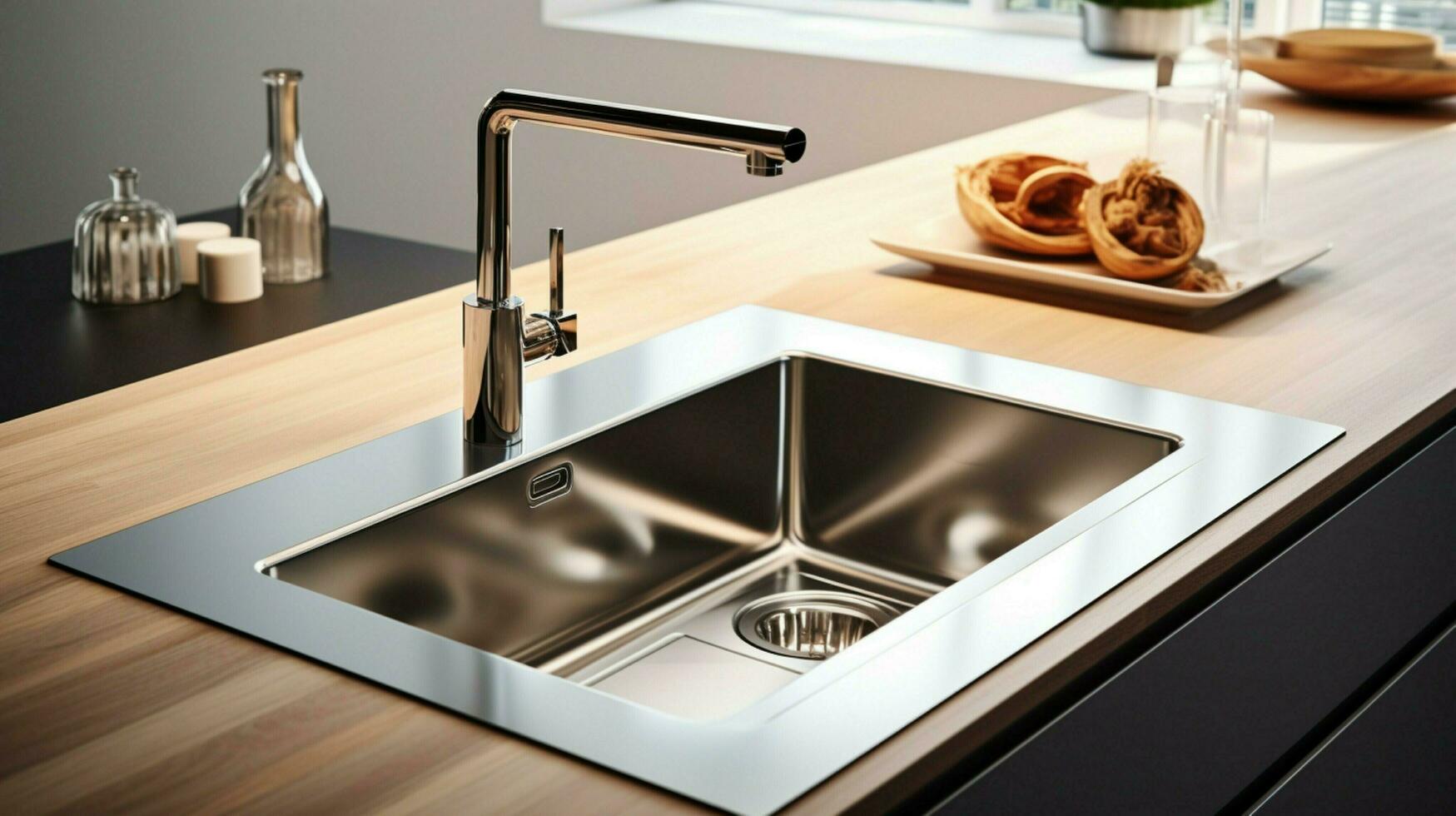 clean modern kitchen sink with faucet and liquid container photo