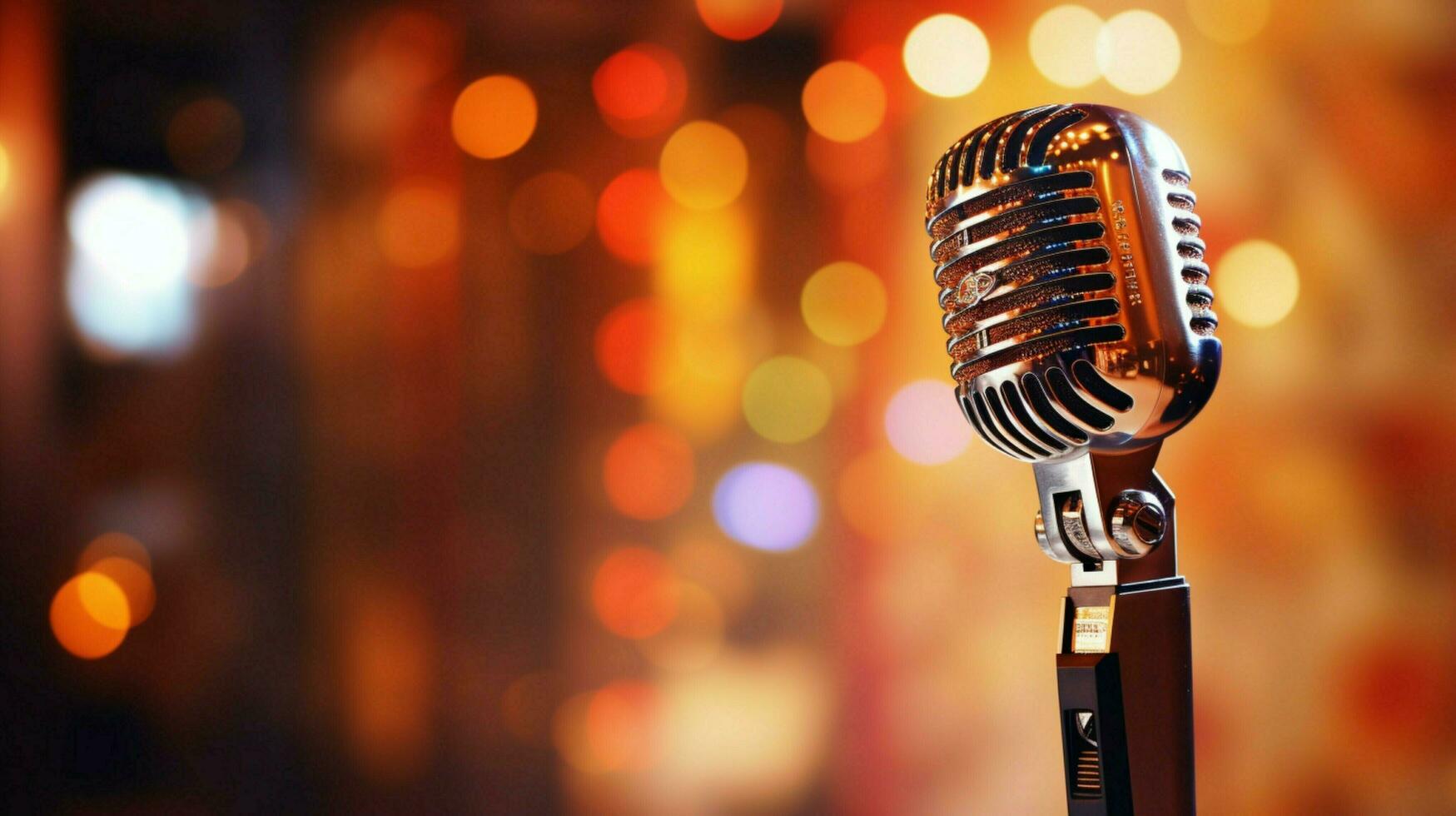 close up microphone on metallic stage background photo