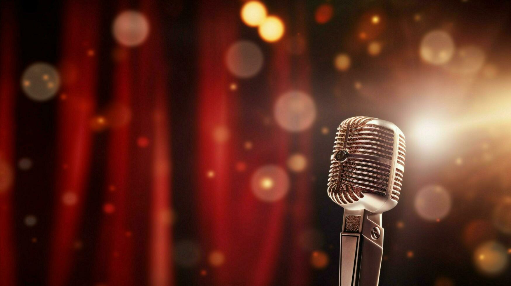 close up microphone on metallic stage background photo