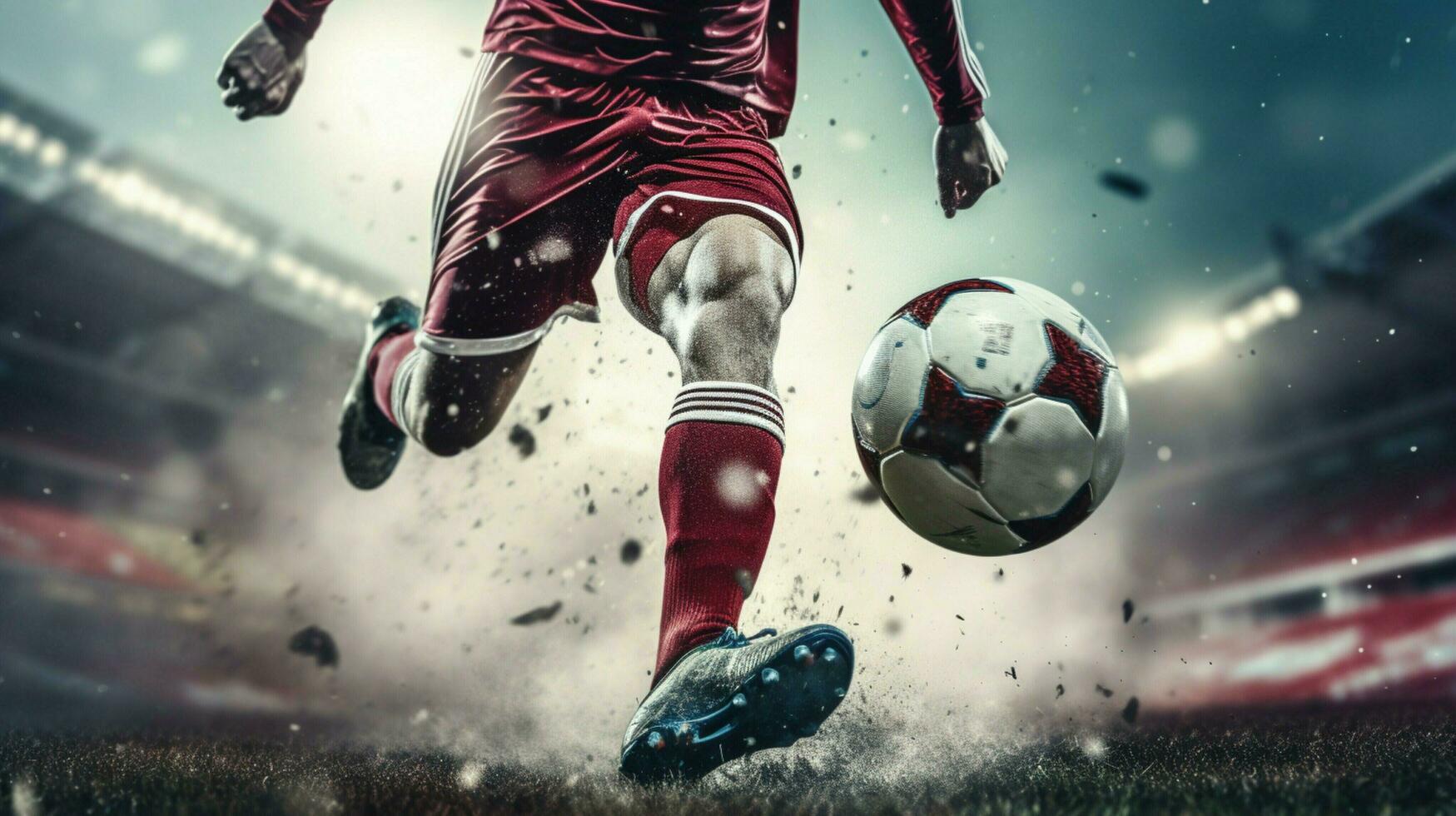 close up of determined soccer player kicking ball photo