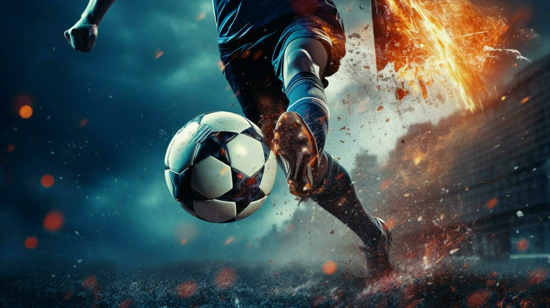 close up of determined soccer player kicking ball photo