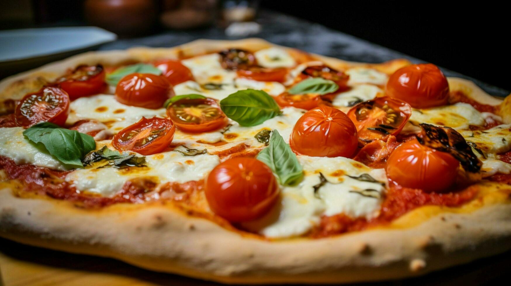 close up of homemade baked pizza with fresh mozzarella photo