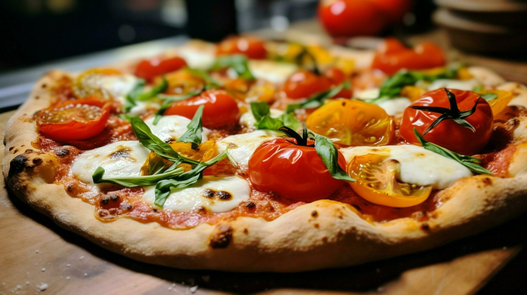 close up of homemade baked pizza with fresh mozzarella photo