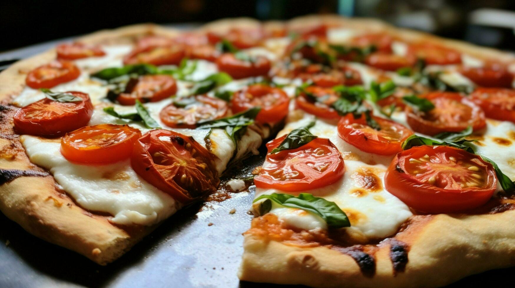 close up of homemade baked pizza with fresh mozzarella photo