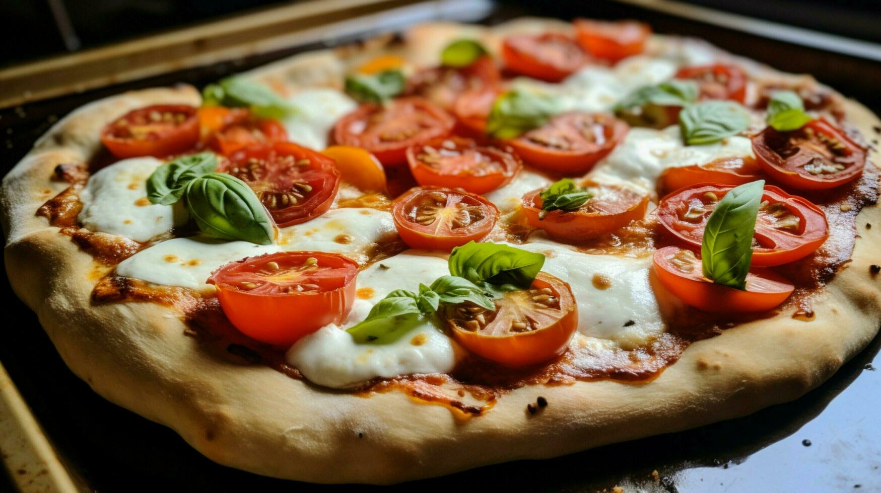 close up of homemade baked pizza with fresh mozzarella photo