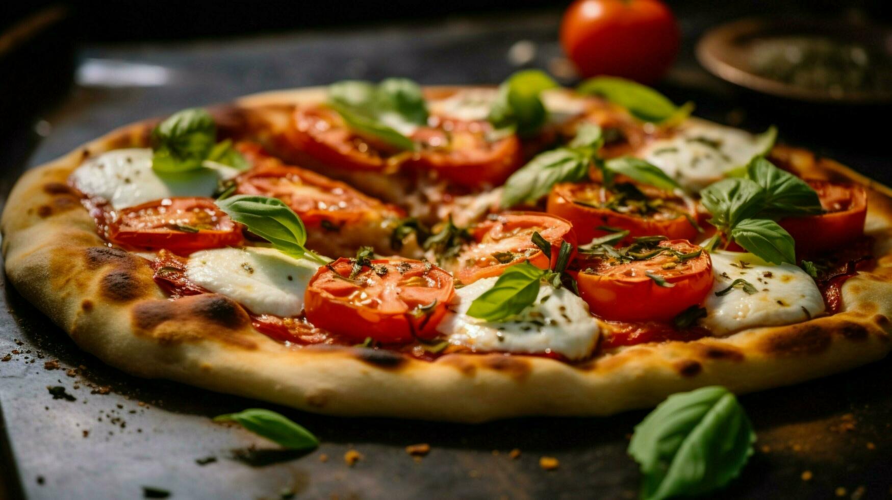 close up of homemade baked pizza with fresh mozzarella photo