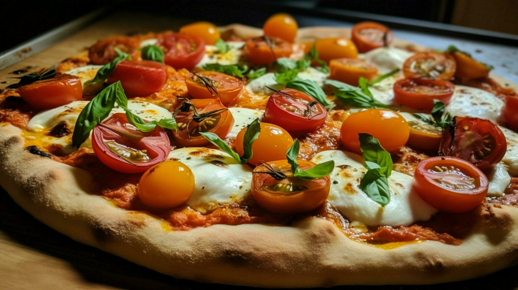 close up of homemade baked pizza with fresh mozzarella photo