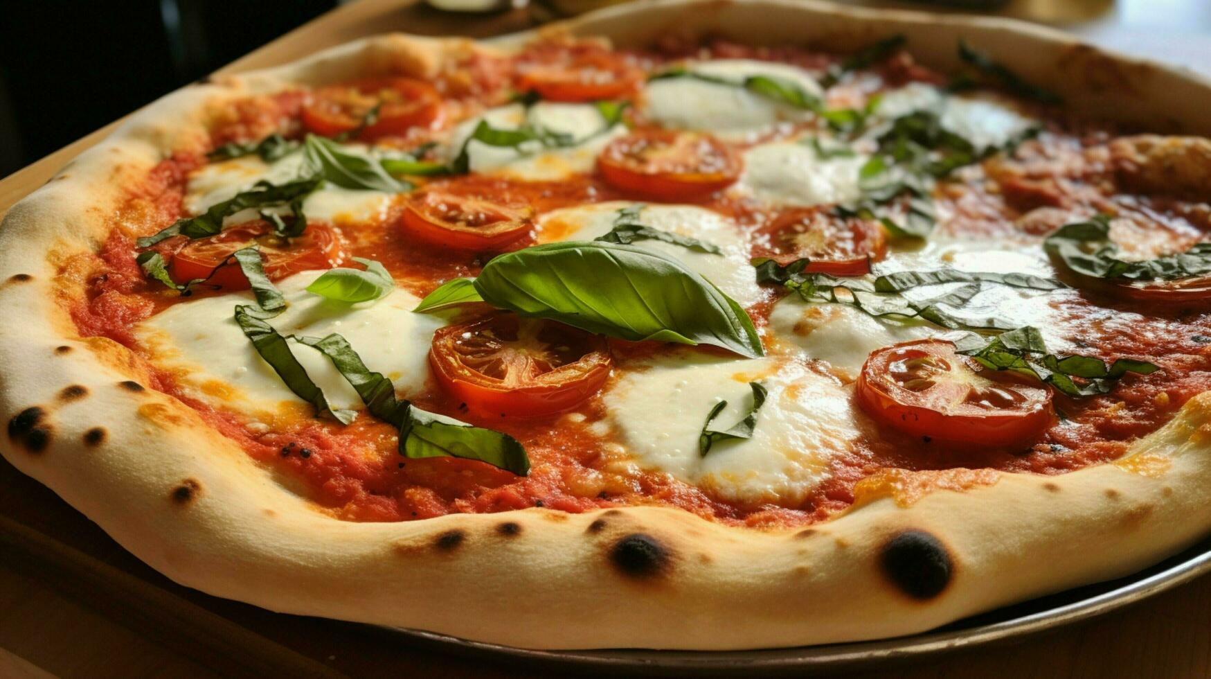 close up of homemade baked pizza with fresh mozzarella photo