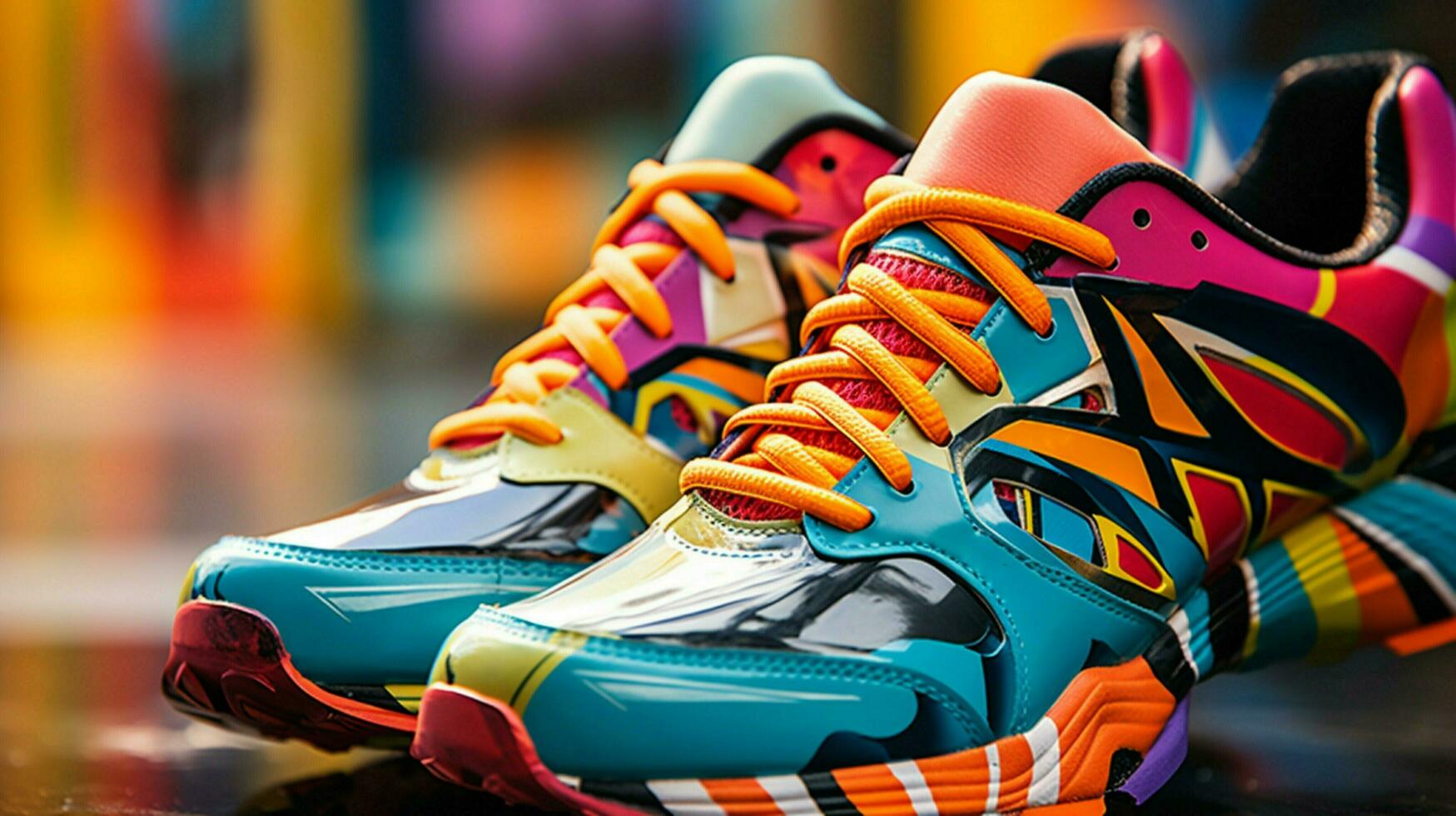 close up of multi colored sports shoe modern design photo