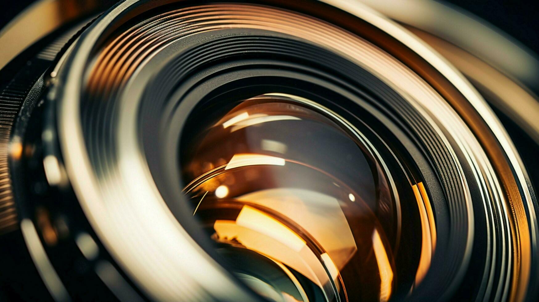 close up of shiny metal lens on camera photo