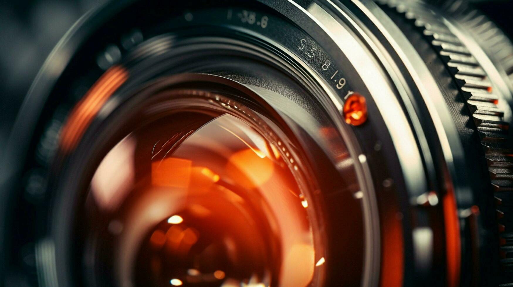 close up of shiny metal lens on camera photo