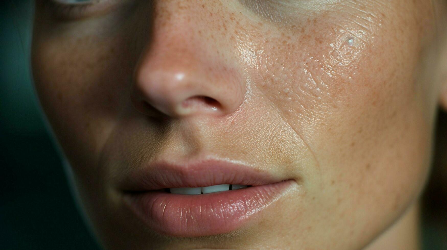 close up portrait of a caucasian woman with a pimple photo