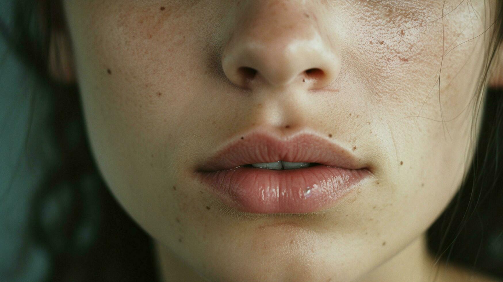 close up portrait of a caucasian woman with a pimple photo