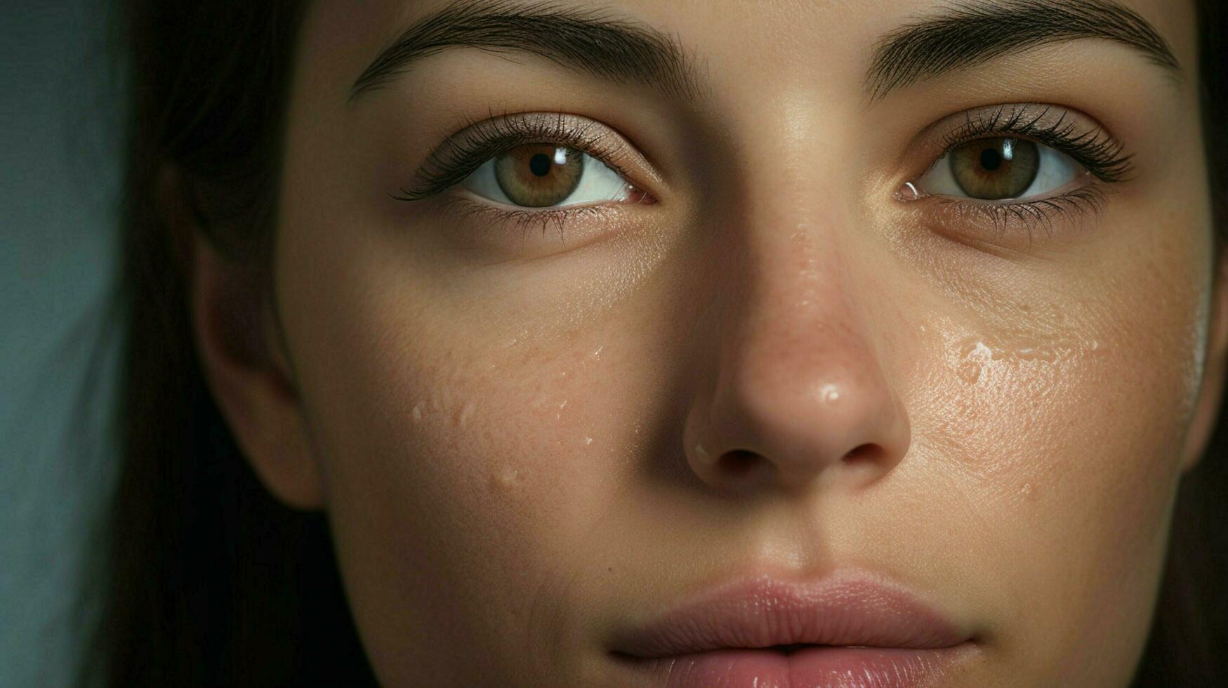 close up portrait of a caucasian woman with a pimple photo