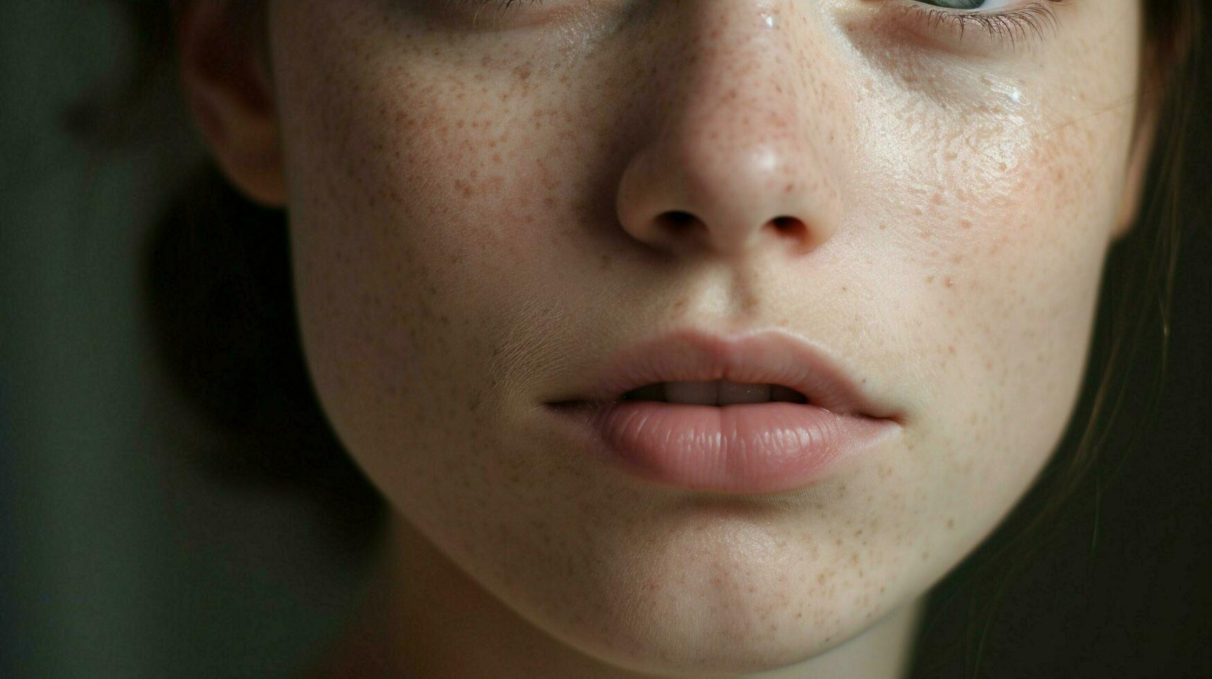 close up portrait of a caucasian woman with a pimple photo