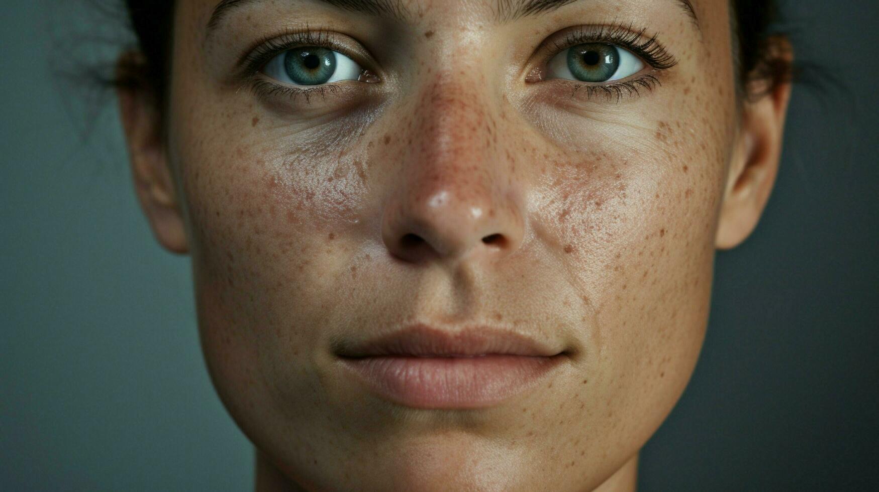 close up portrait of a caucasian woman with a pimple photo