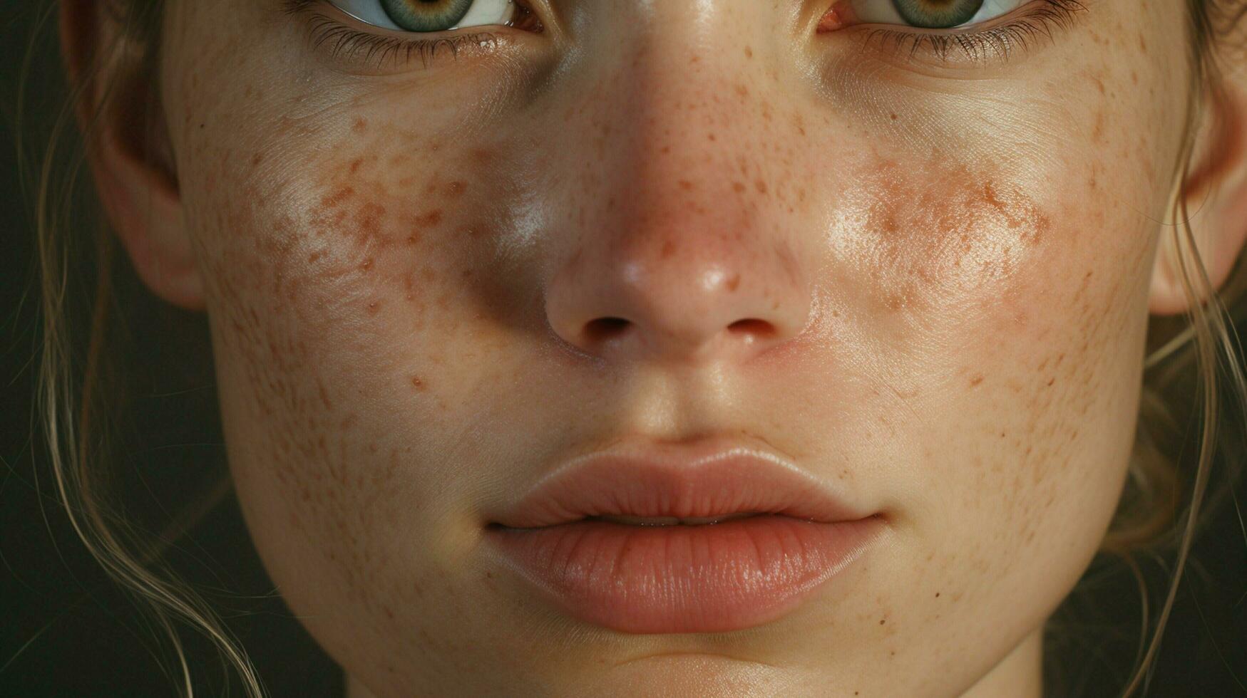 close up portrait of a caucasian woman with a pimple photo