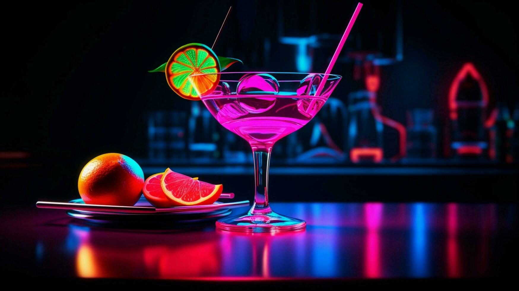 cocktail bar drink with neon style photo