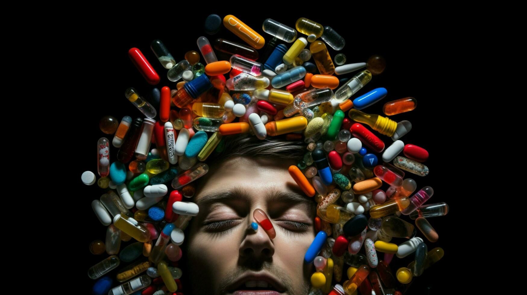 colorful pills spill tempting addiction and excess photo