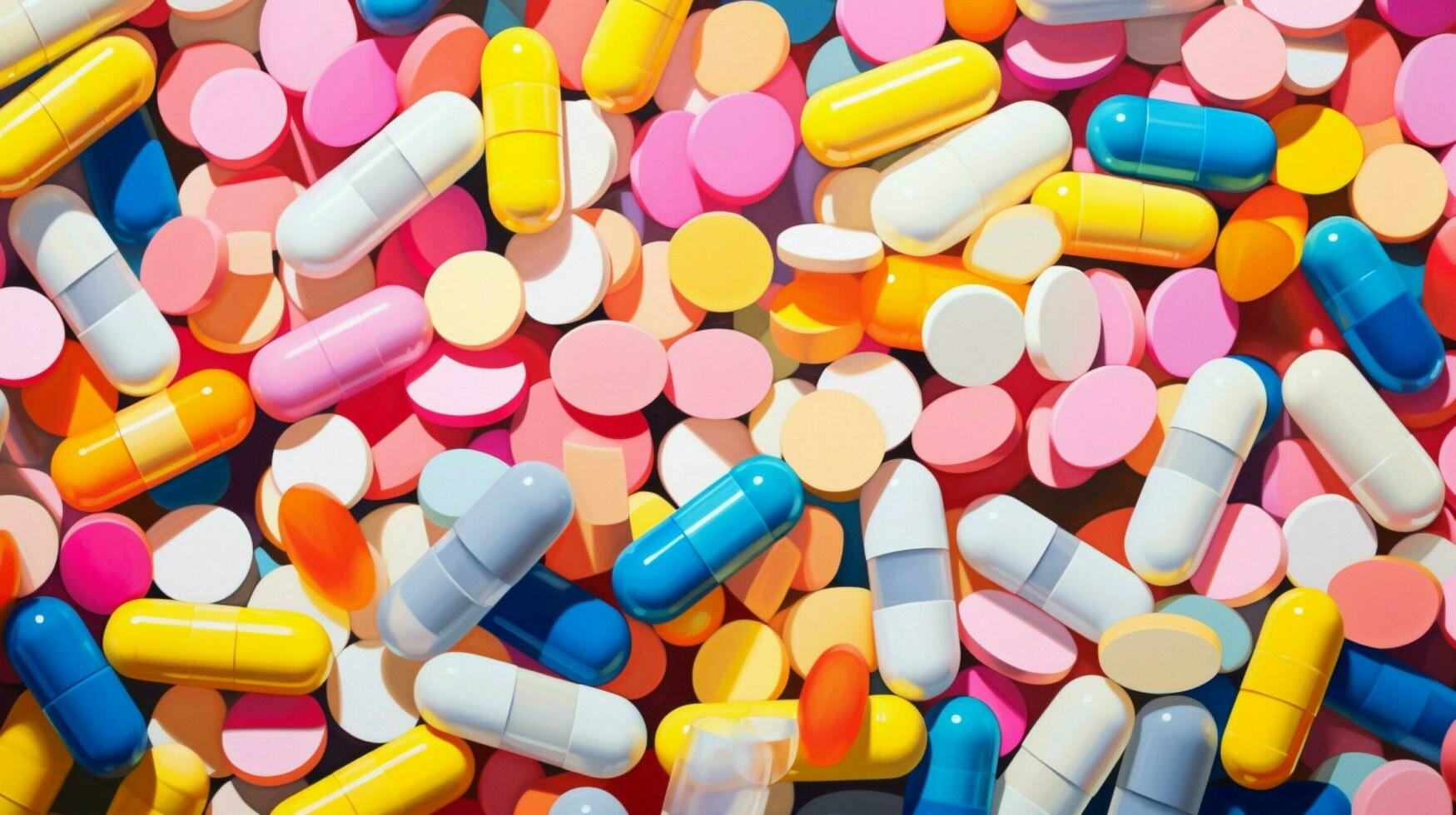 colorful pills spill tempting addiction and excess photo