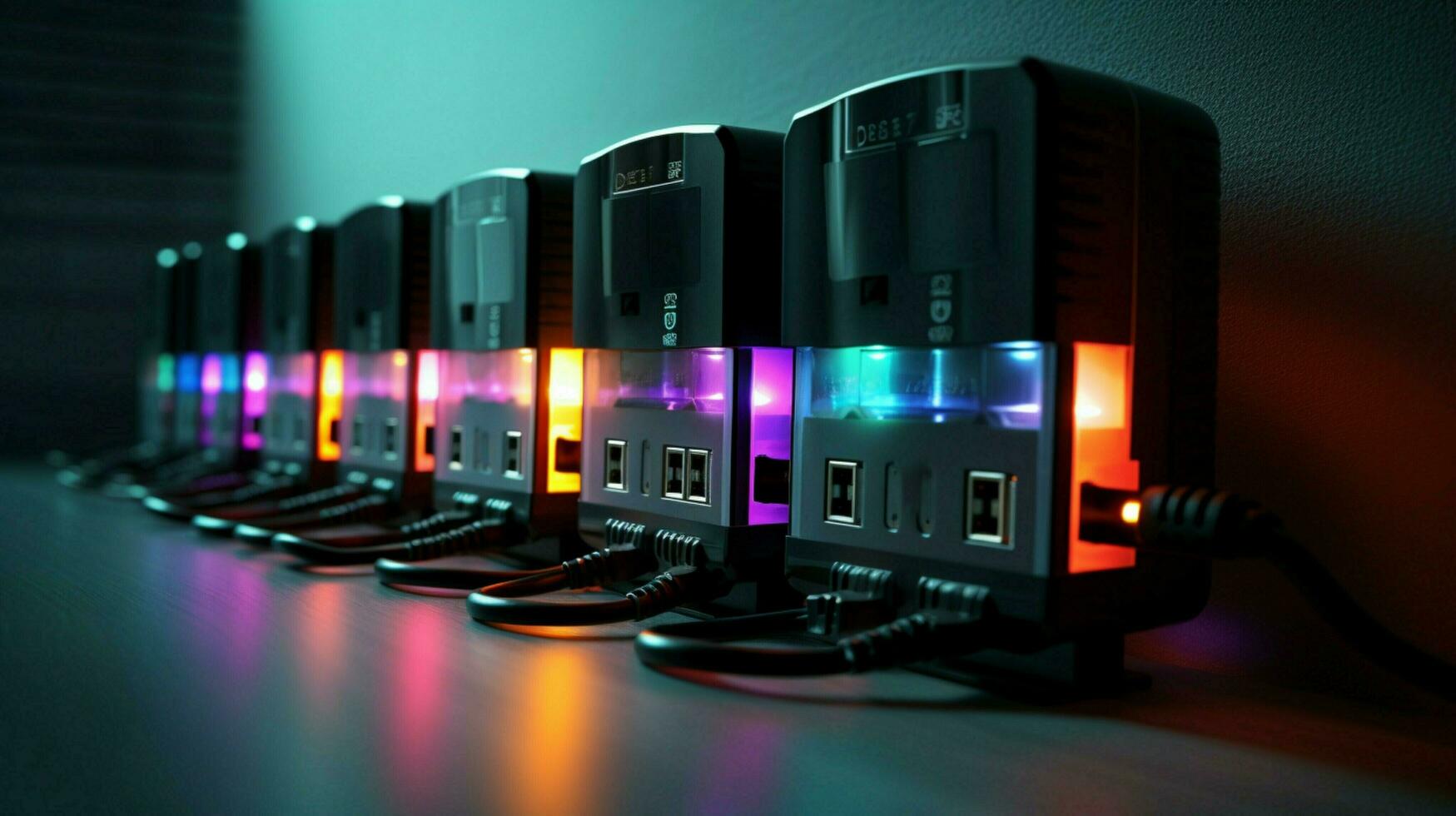 computer equipment in a row network connection plug hard photo
