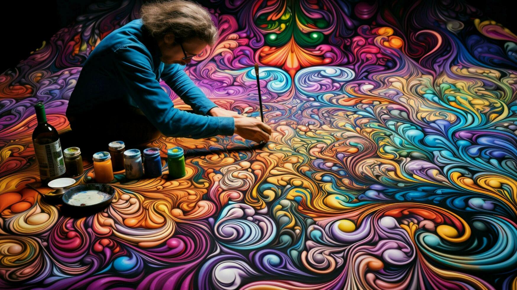 creative artists at work painting colorful patterns photo