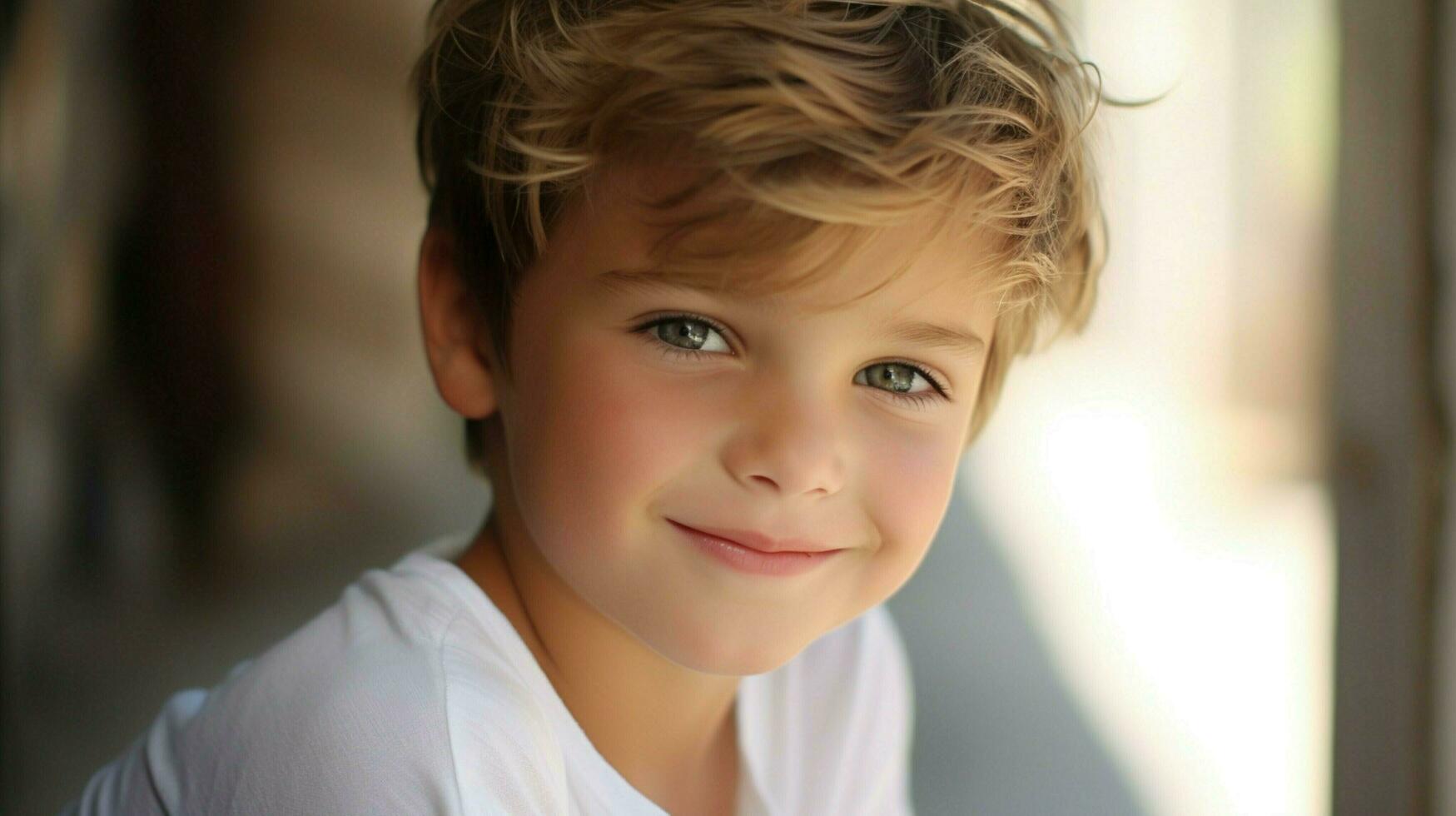 cute caucasian child looking at camera close up smiling photo
