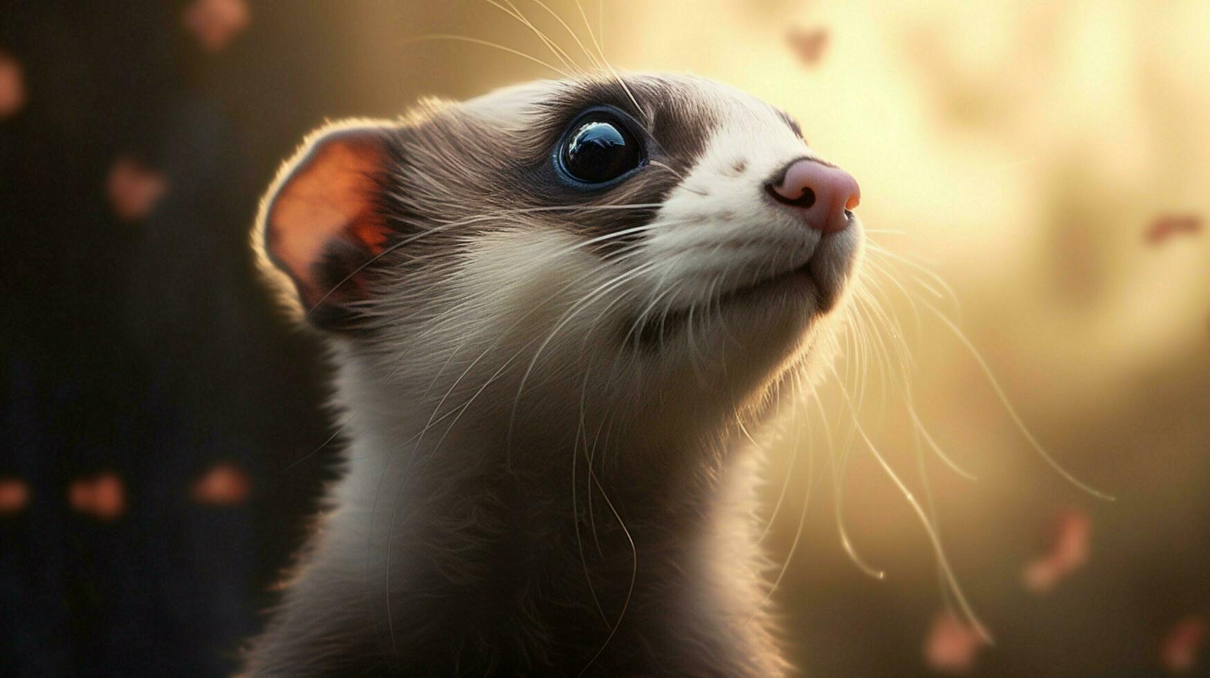 cute furry ferret sitting staring with curiosity looking photo