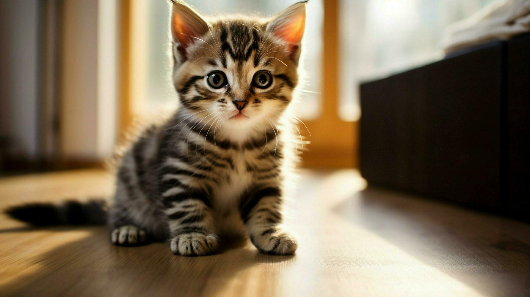 cute kitten looking at camera sitting indoors playful photo