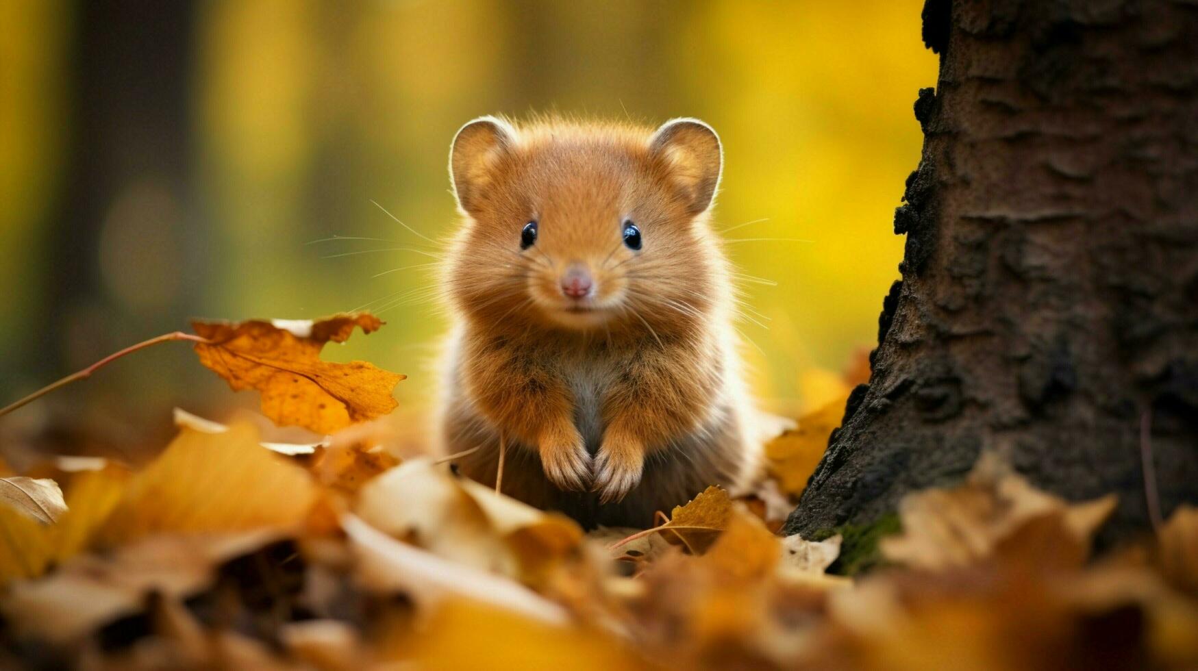 cute mammal small and fluffy sitting in the autumn forest photo