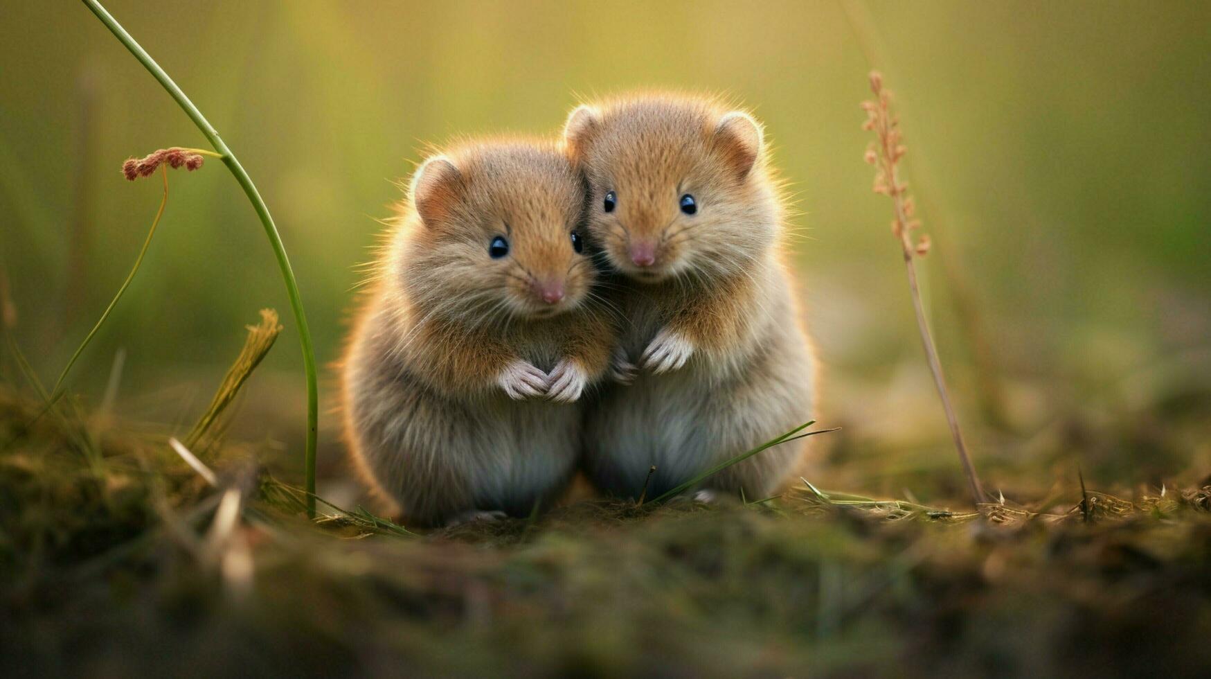 cute mammal small and fluffy sitting in nature grassy photo