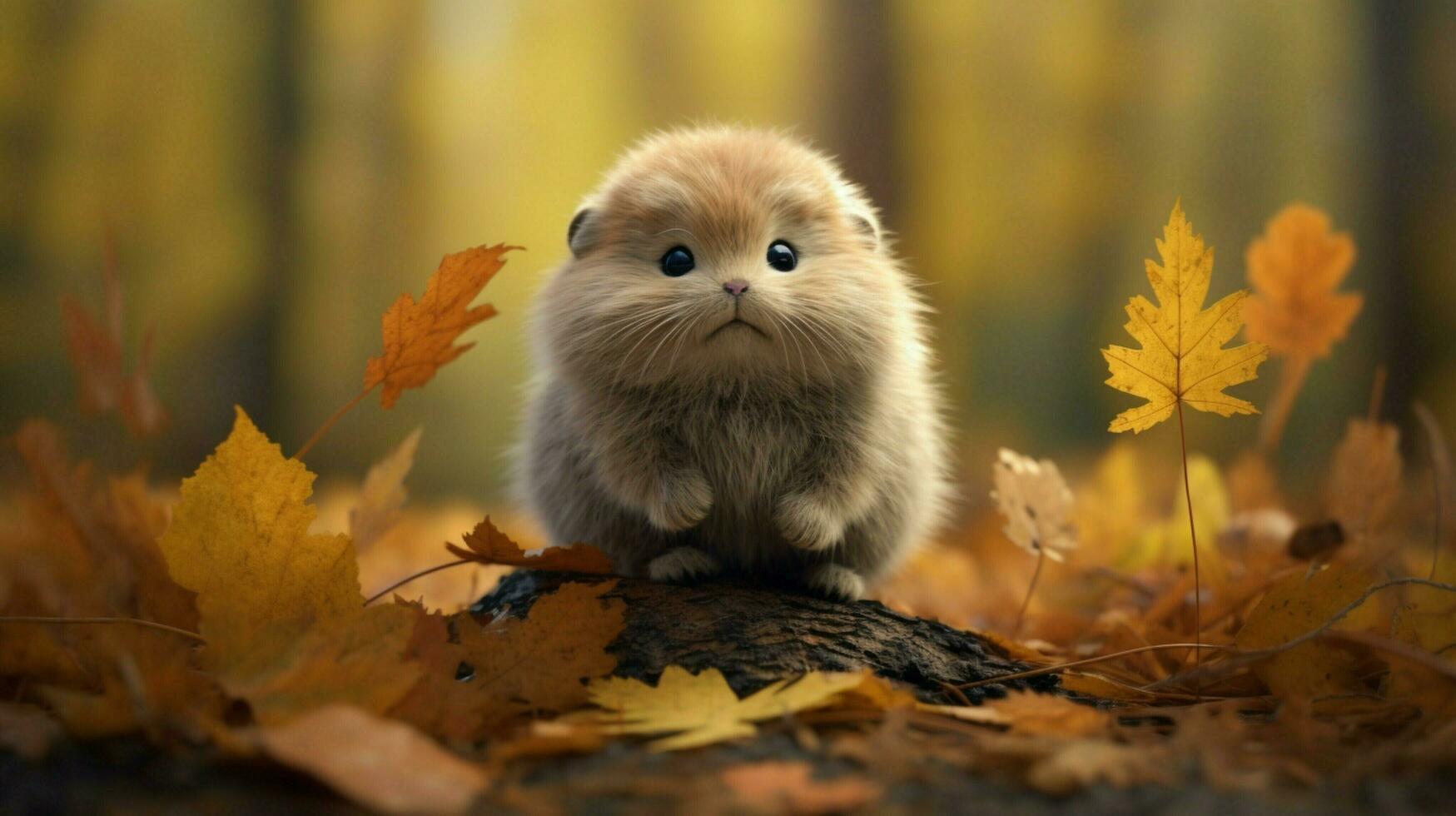 cute mammal small and fluffy sitting in the autumn forest photo