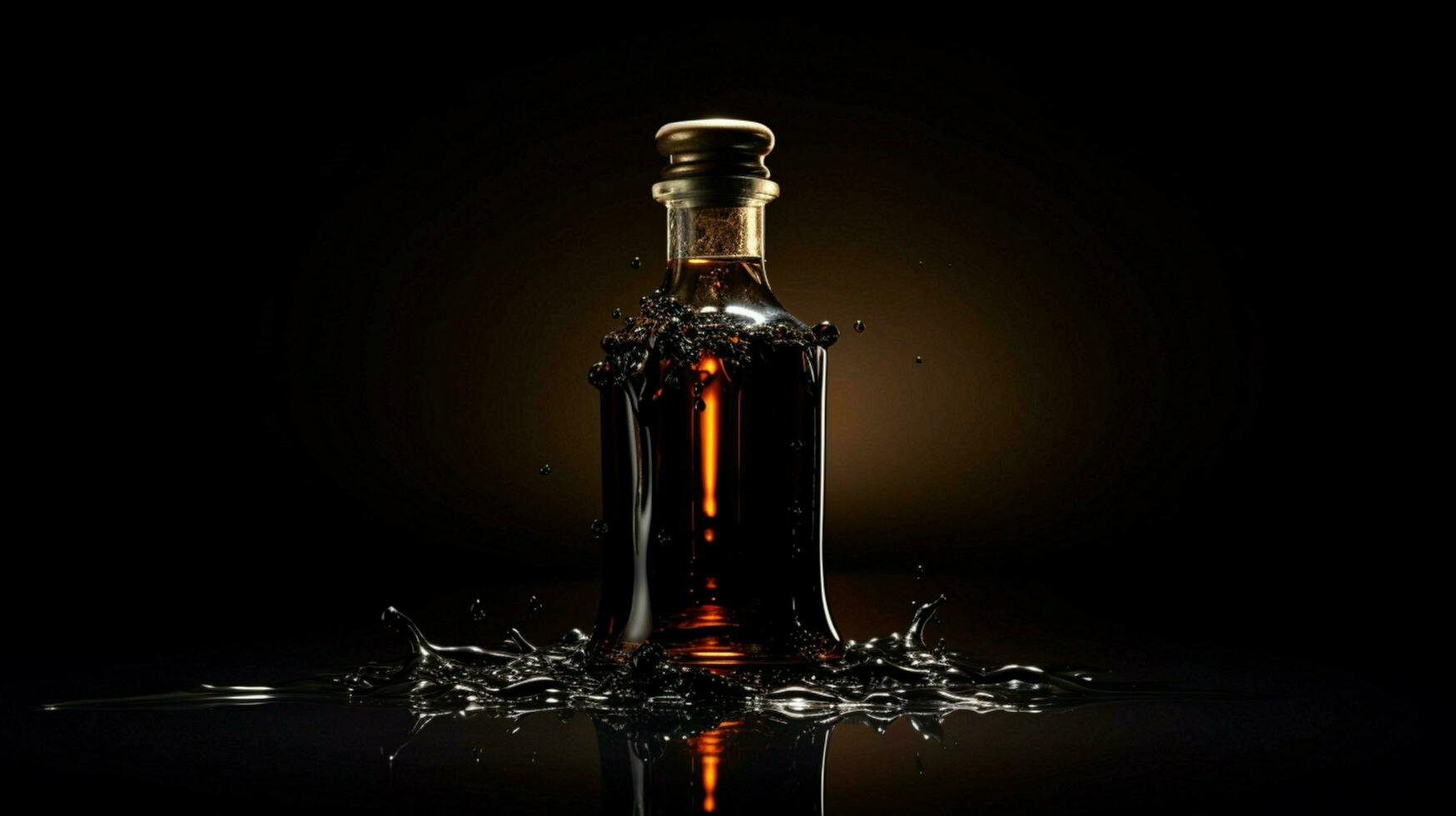 dark glass bottle with single liquid drop photo