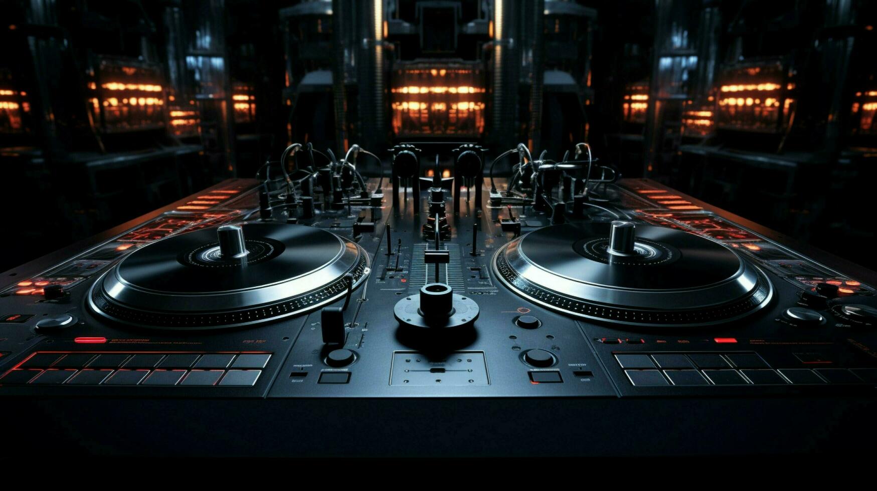 dark nightclub dj controls amplifier and turntable photo