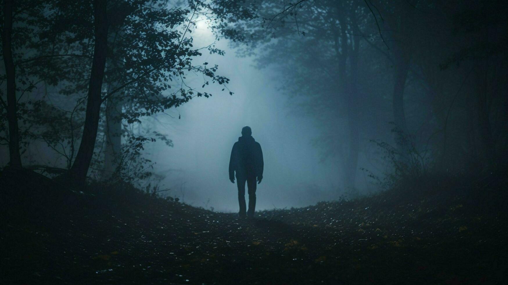 dark silhouette standing in fog walking alone outdoors photo